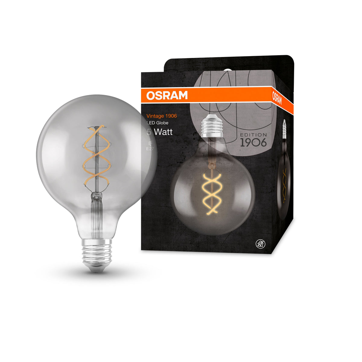 OSRAM Lampadina LED Vintage 1906 Classic Globe125 15 Smoke, filamento a spirale, luce extra calda E27