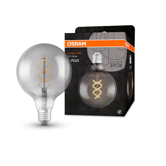 OSRAM Lampadina LED Vintage 1906 Classic Globe125 15 Smoke, filamento a spirale, luce extra calda E27 3000