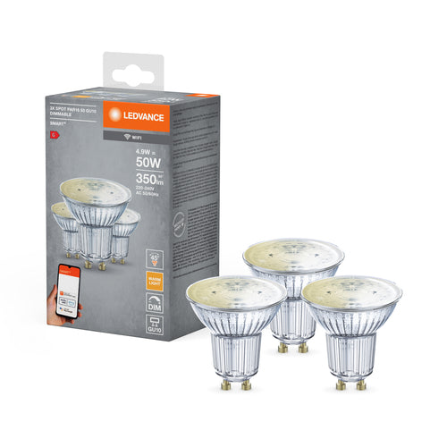 LEDVANCE SMART+ WiFi SPOT PAR16 50 40° Luce calda dimmerabile GU10 - Conf. da 3