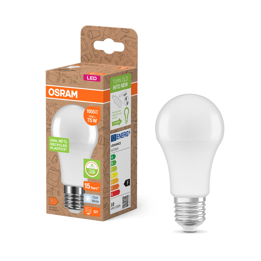 OSRAM LED Star Classic A 75 lampade  Recycled Plastic 10W bianco freddo Frosted E27