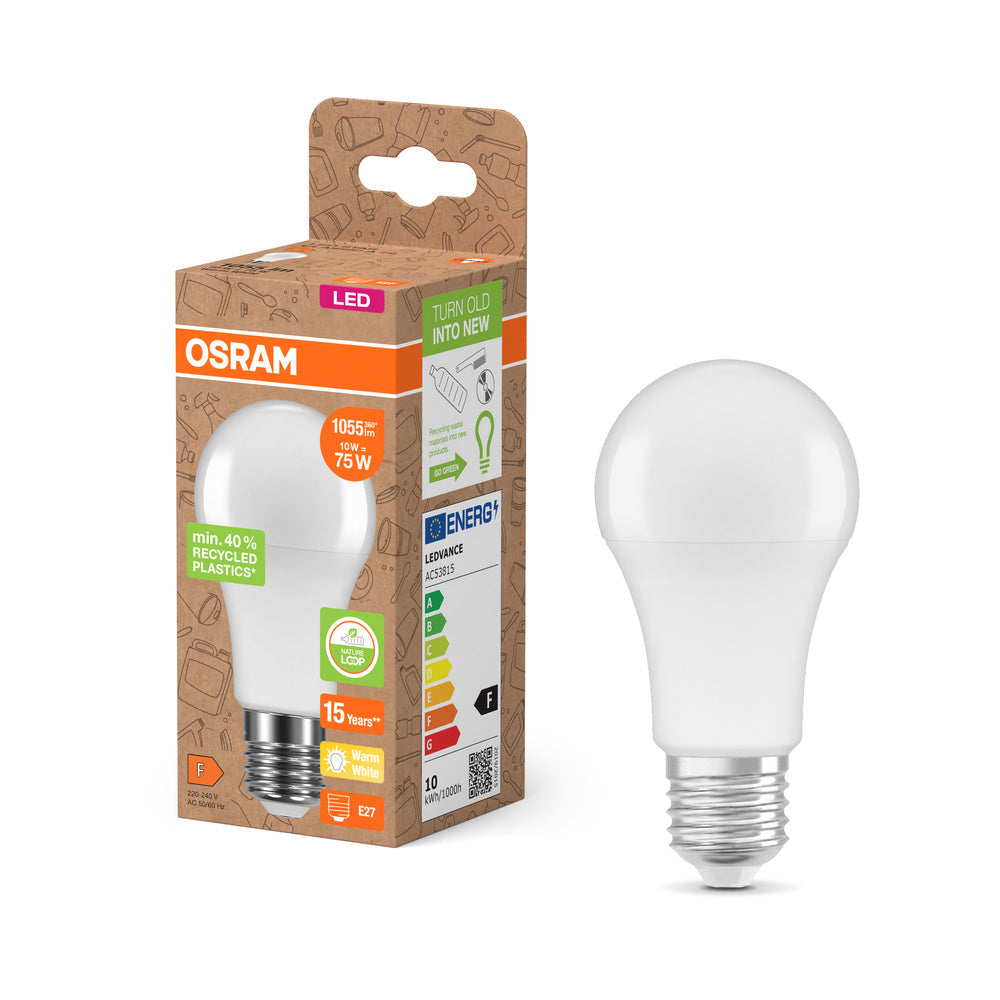 OSRAM LED Star Classic A 75 Lampe Recycled Plastic 10W Warmweiß Frosted E27