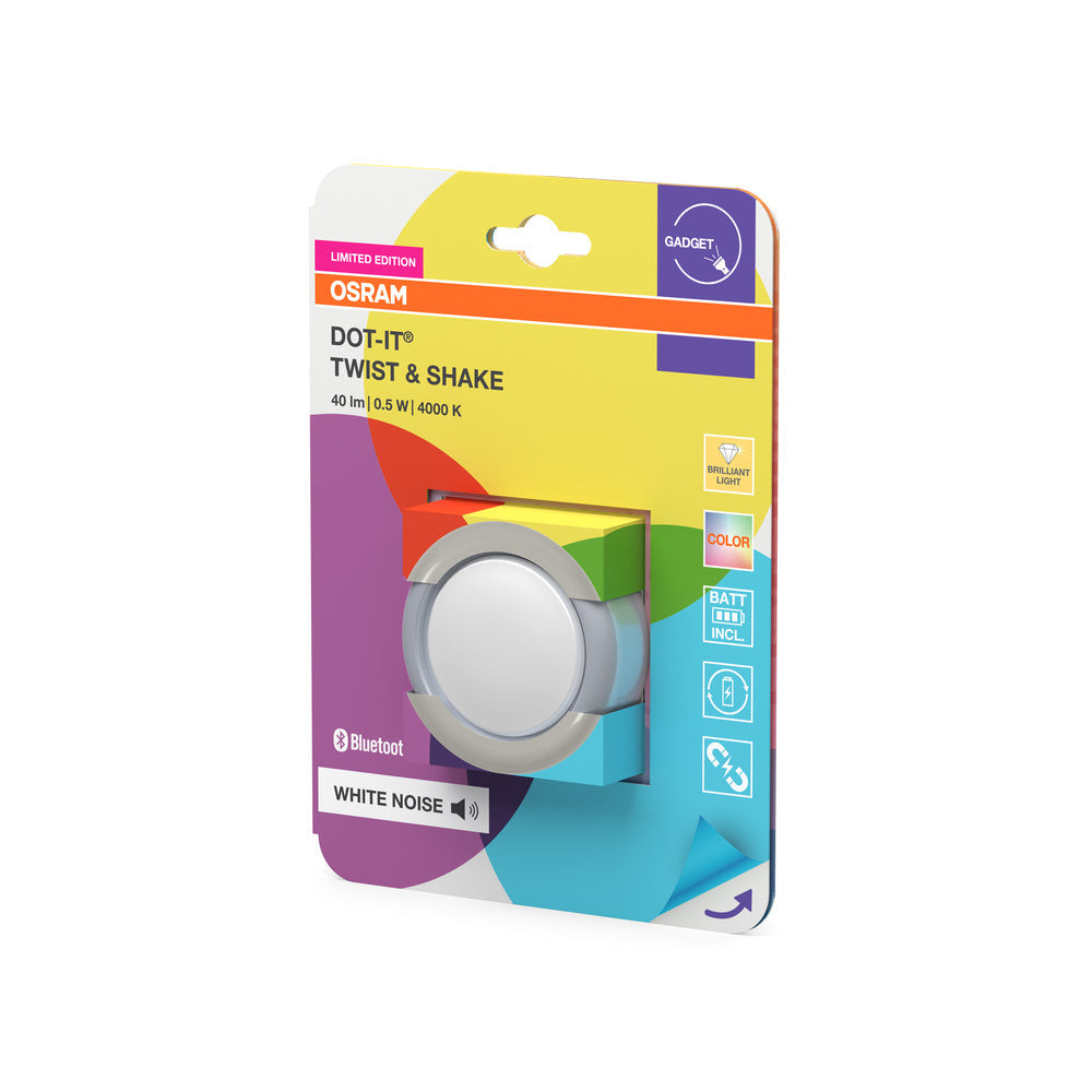 OSRAM Bluetooth SMART DOT-IT TWIST & SHAKE, dot ricaricabile, funzione rumore bianco, RGBW, 4000K